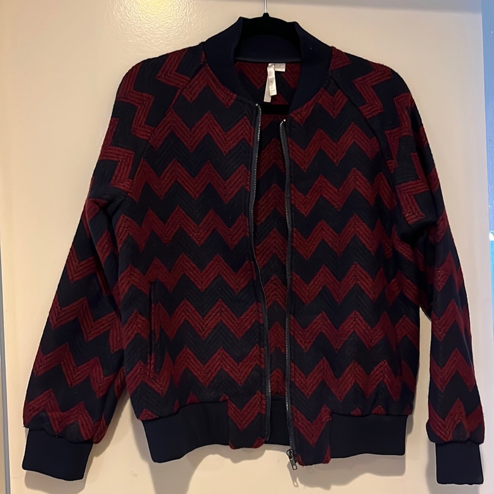 Navy and Wine Chevron Bomber Jacket
